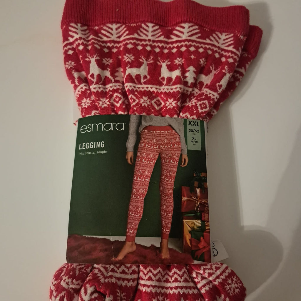 Esmara Leggings Rot mit Weihnachtsmotiv in weiß