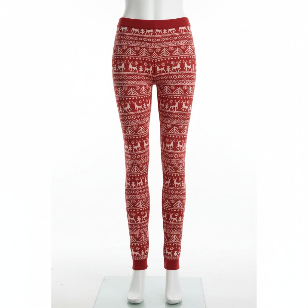 Esmara Leggings Rot mit Weihnachtsmotiv in weiß