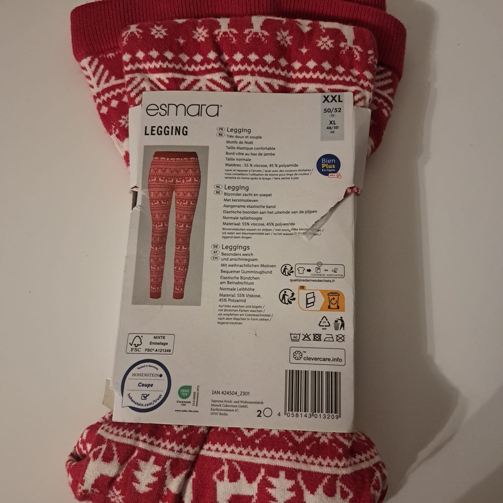 Esmara Leggings Rot mit Weihnachtsmotiv in weiß