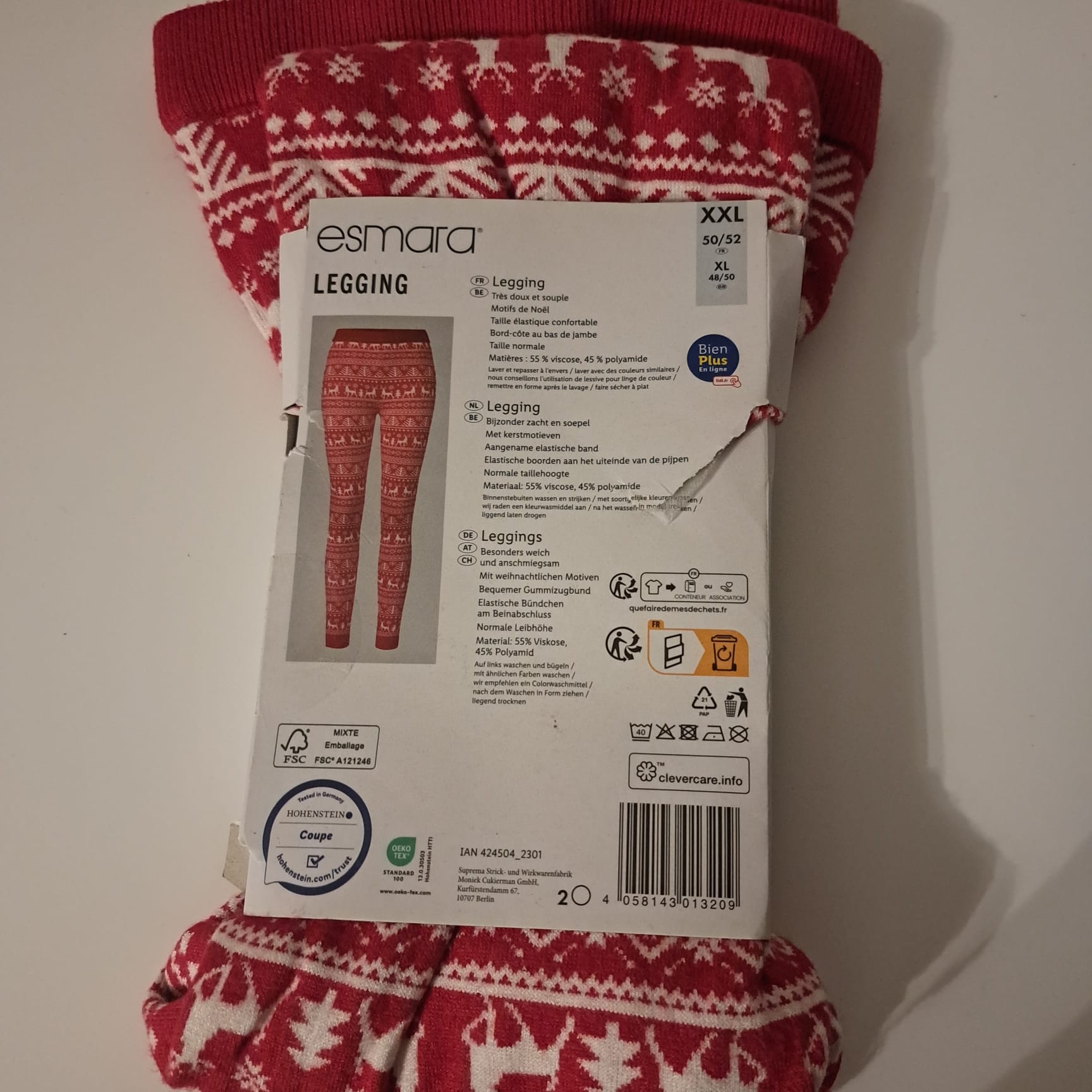 Esmara Leggings Rot mit Weihnachtsmotiv in weiß