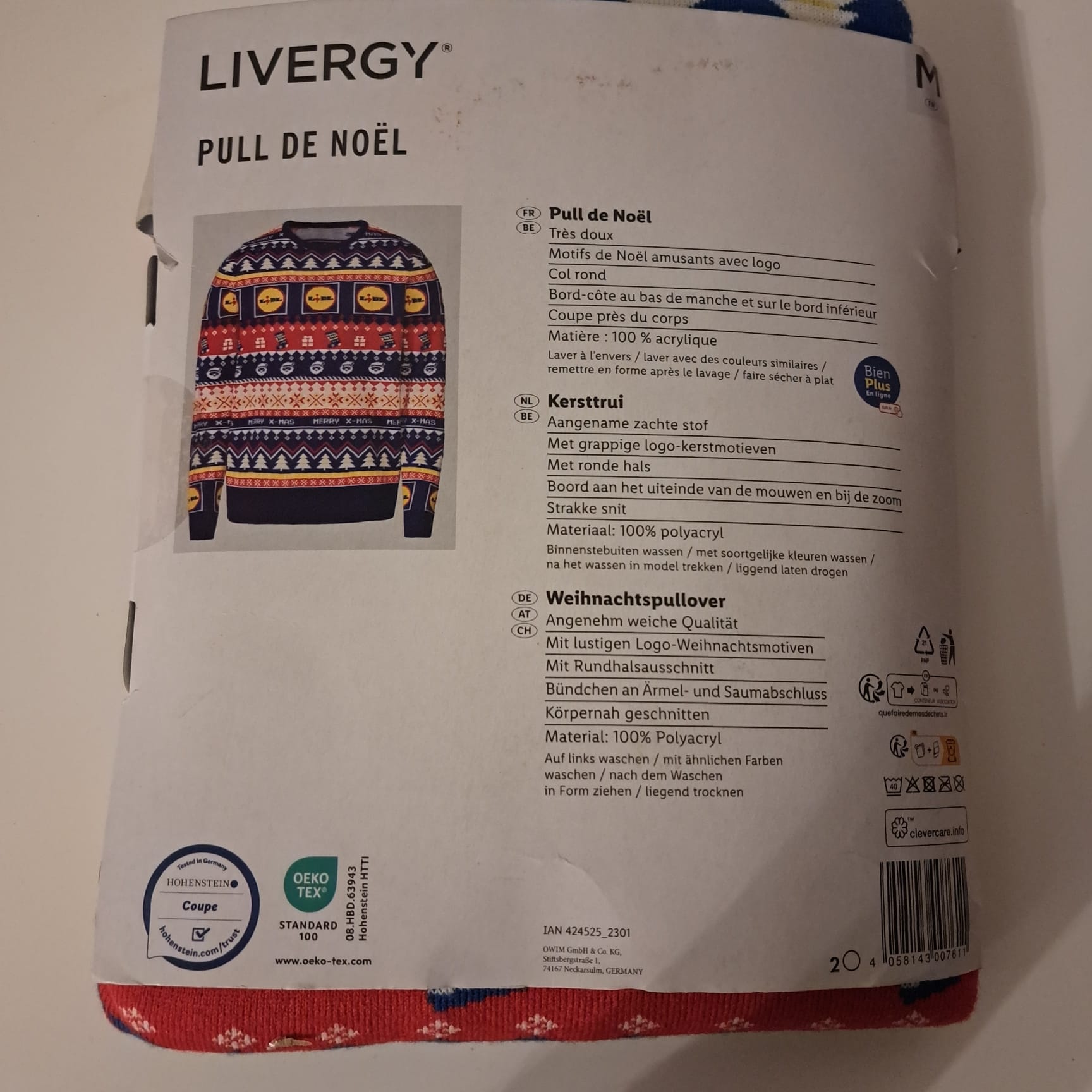 Livergy Pull De Noel Pullover mit Lidl-Aufdruck Größe M