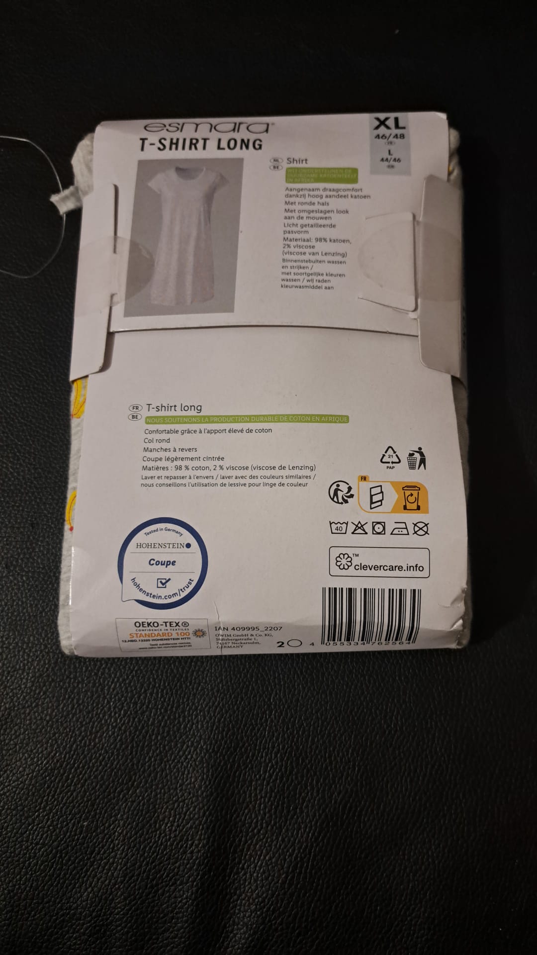 Esmara Damen T-Shirt Lang Grau mit Bananen-Motiv Größe XL