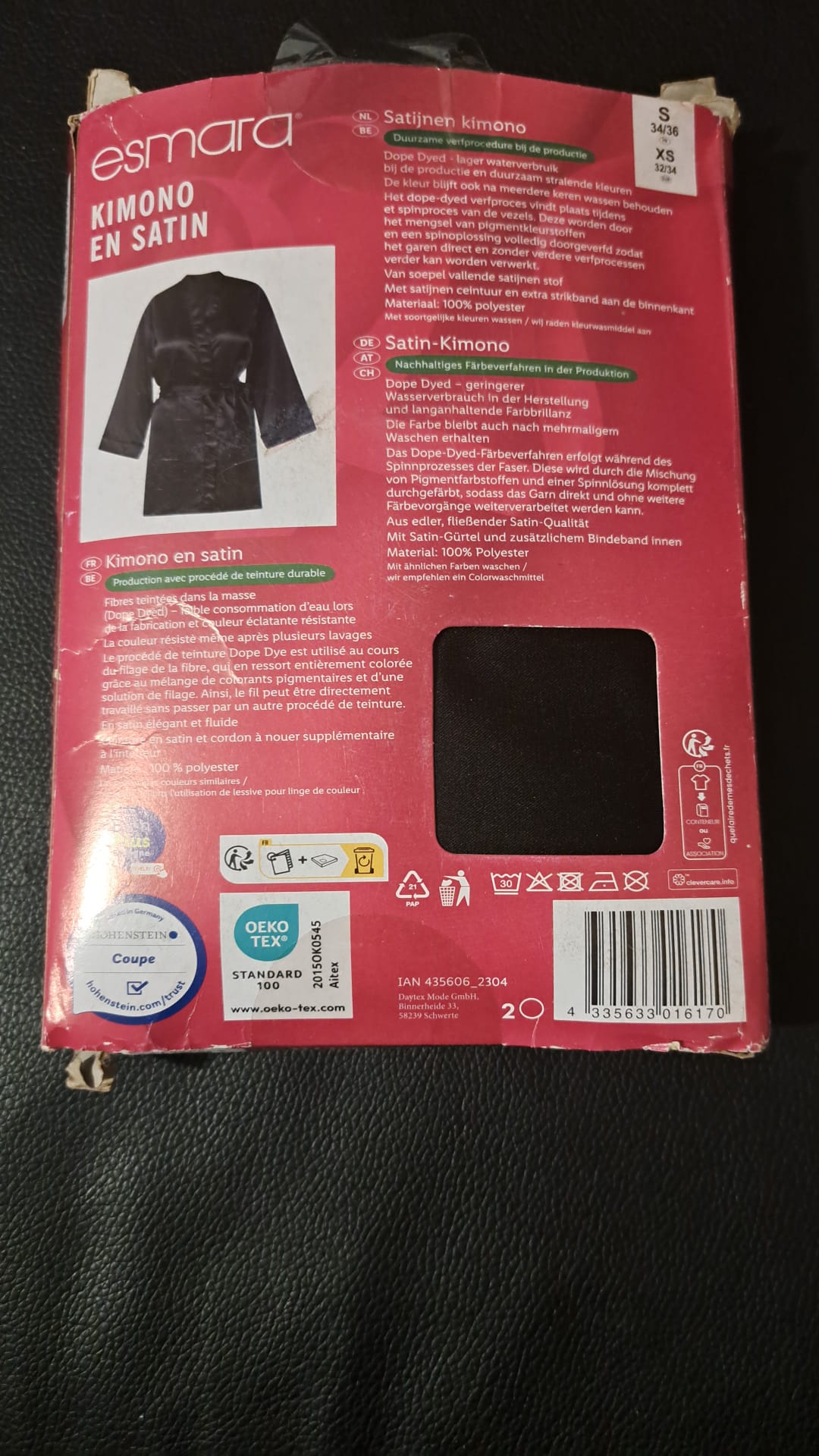 Esmara Kimono Satin Schwarz Damen Größe S