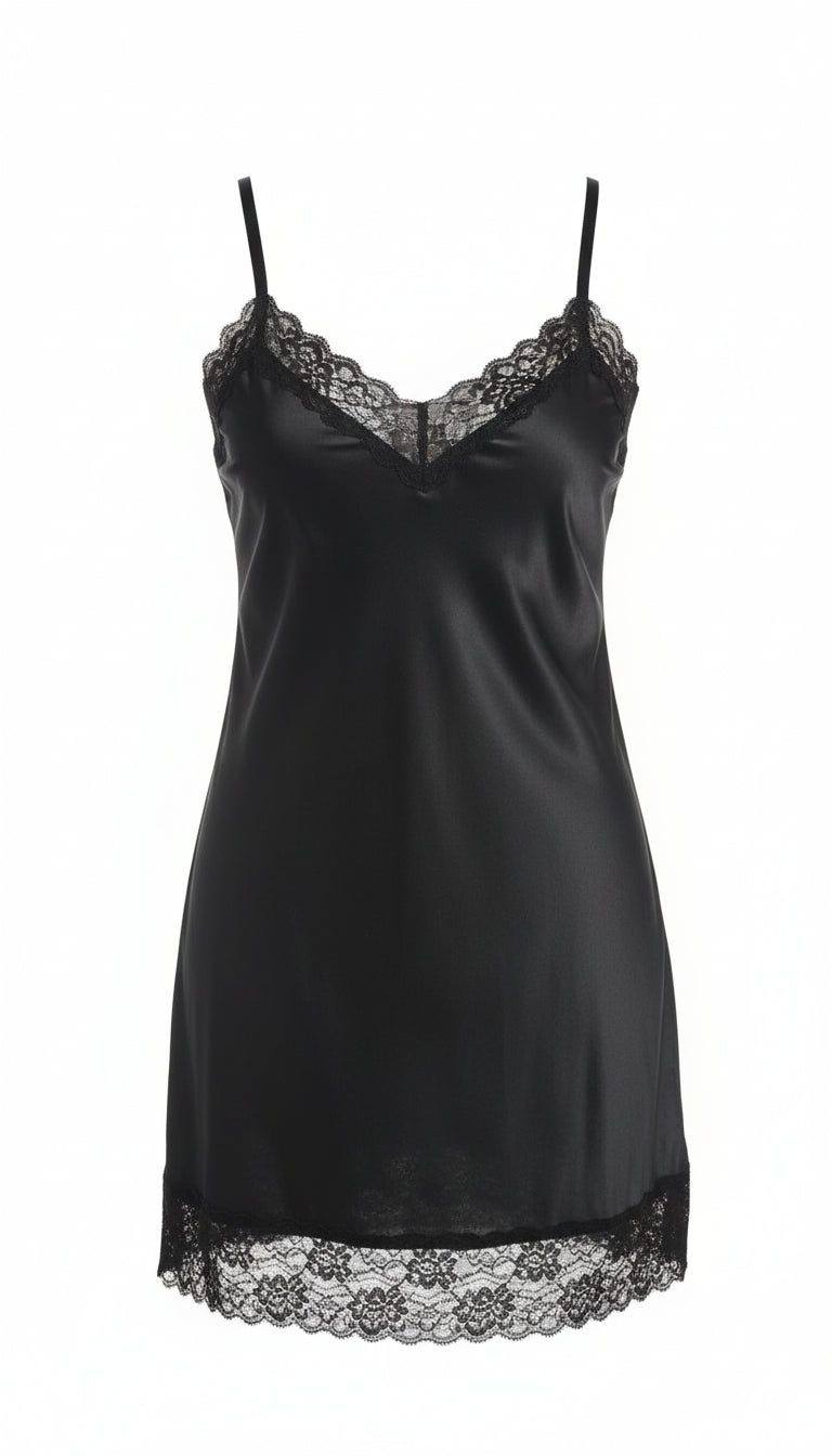 Esmara Nachthemd aus Satin Schwarz Größe 36