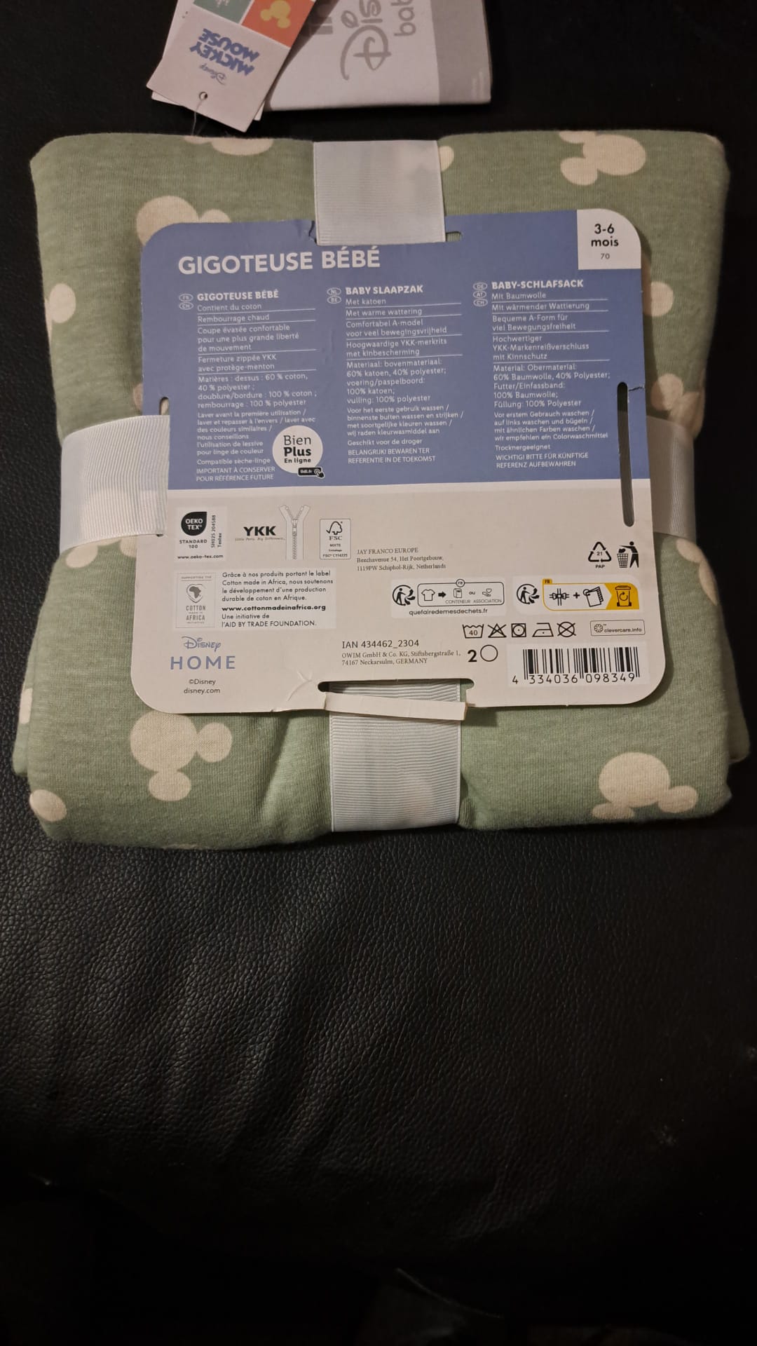 Disney Micky Mouse Kleinkinder Schlafsack Grün 3 - 6 Monate