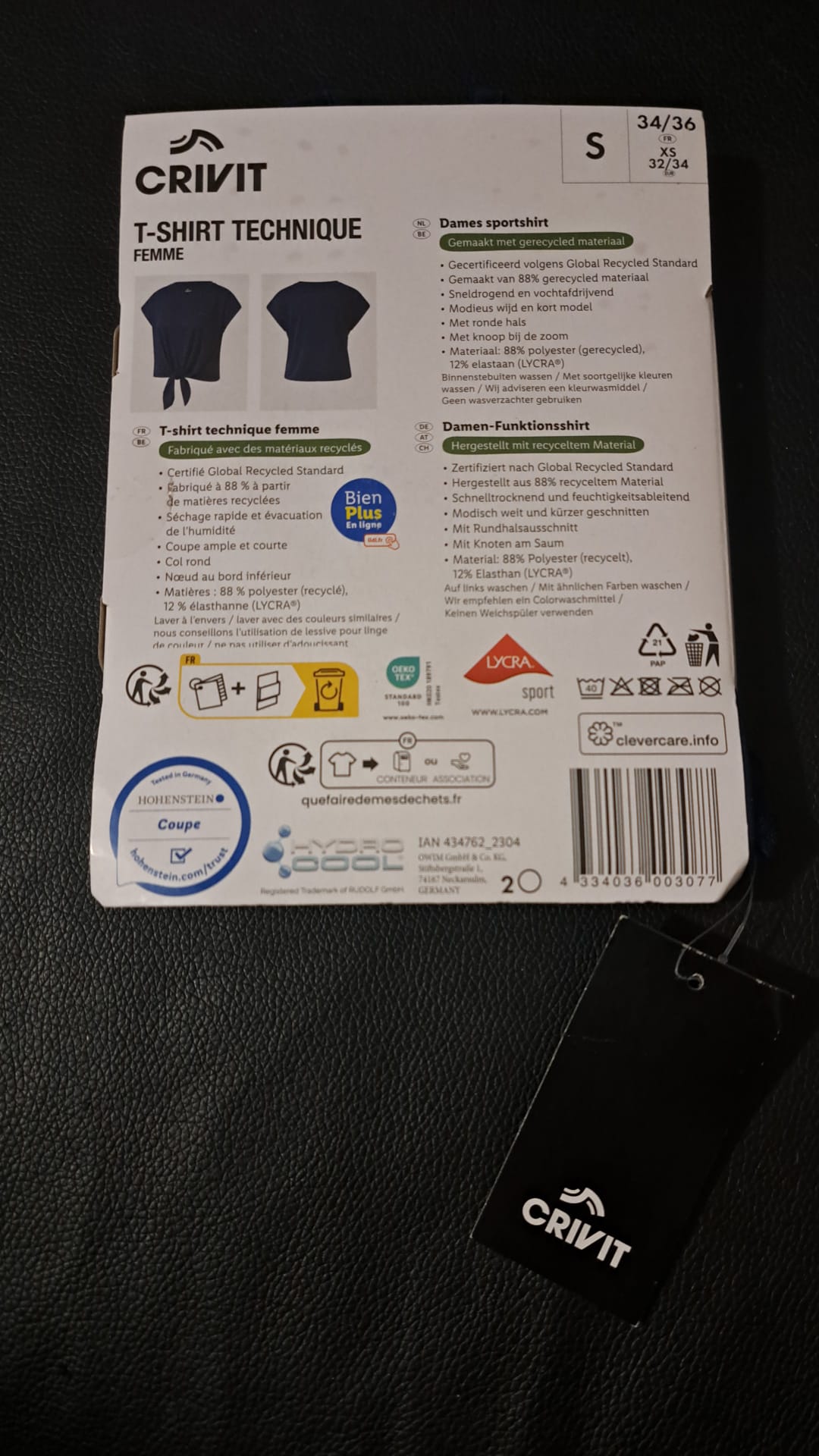 Crivit T-Shirt Technique Femme Marineblau Größe 34 / 36