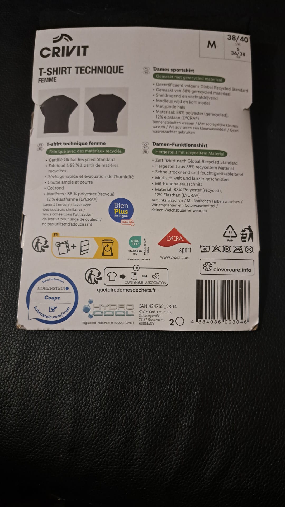 Crivit T-Shirt Technique Femme Schwarz