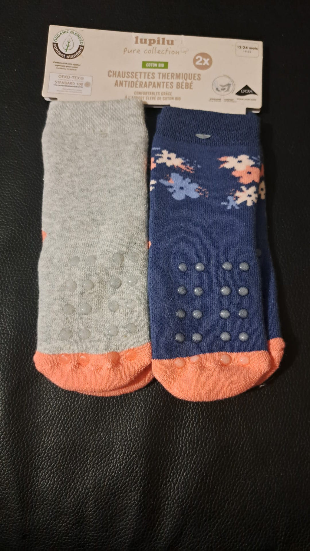 Socken Grau und Dunkelblau mit Noppen 2er-Set Größe 19 / 22