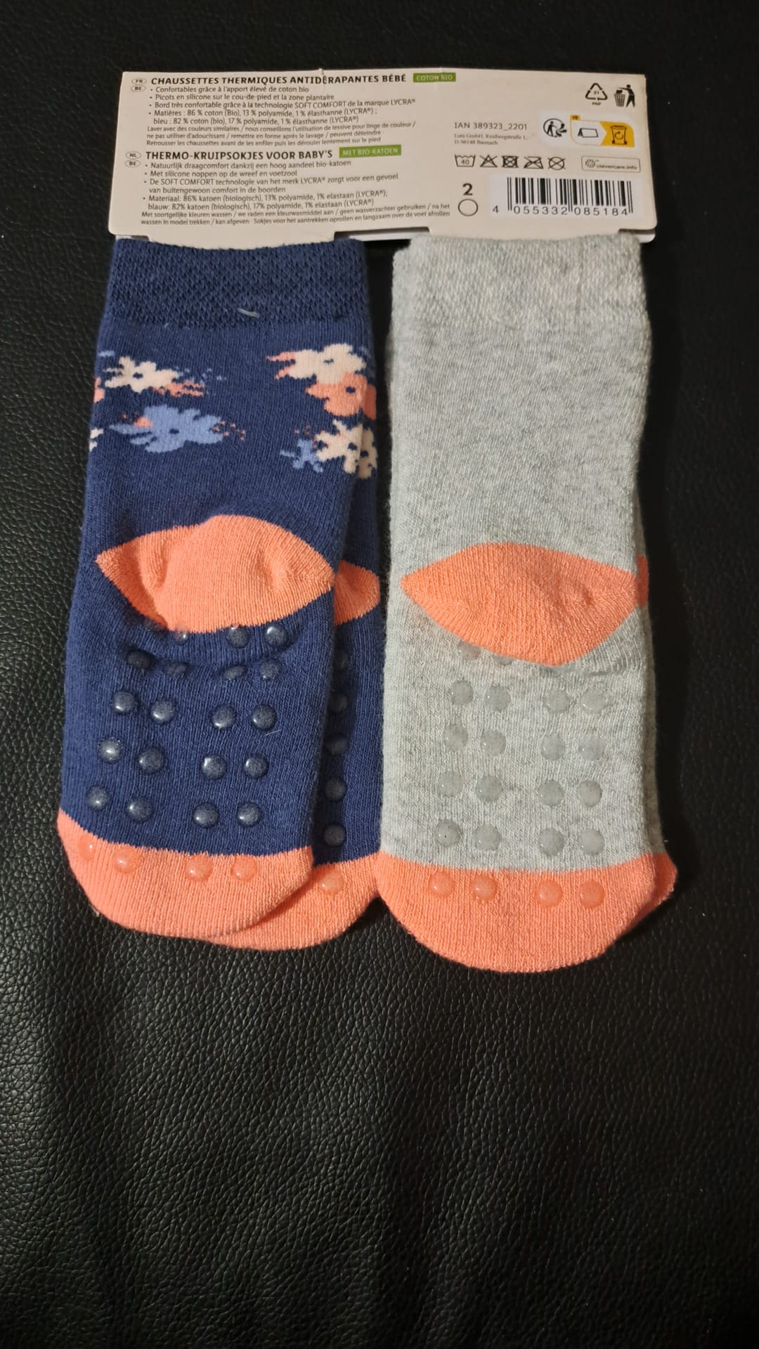Socken Grau und Dunkelblau mit Noppen 2er-Set Größe 19 / 22