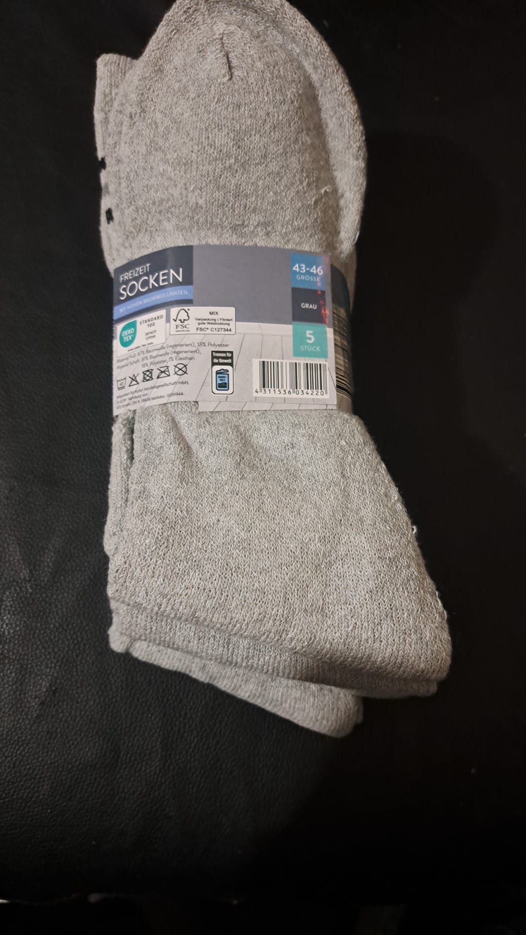 Spirit Freizeitsocken Grau 5er-Pack Größe 43 - 46