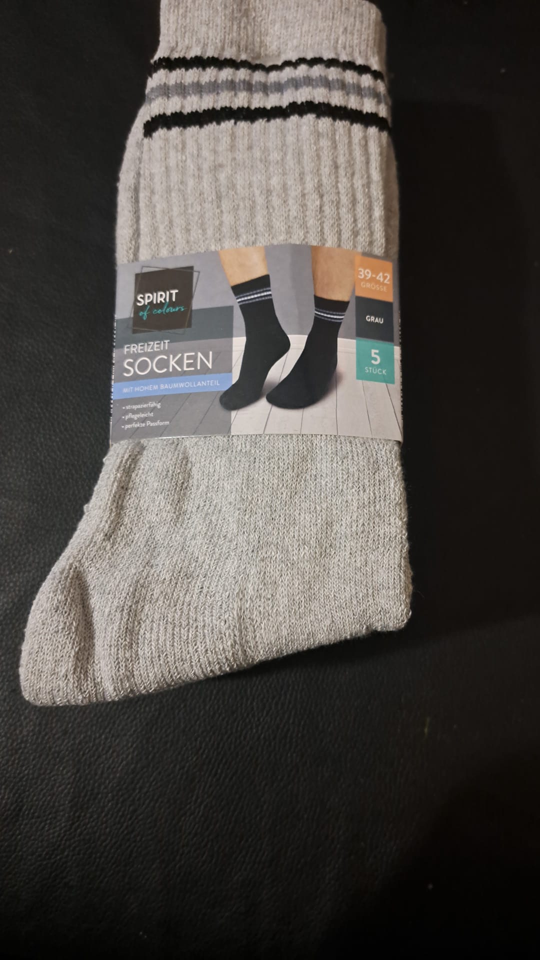 Spirit Freizeitsocken Grau 5er-Pack Größe 39 - 42