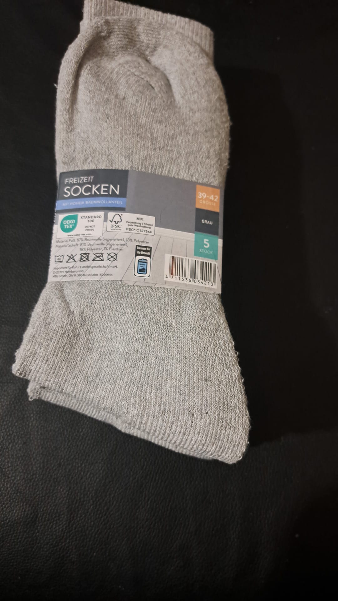 Spirit Freizeitsocken Grau 5er-Pack Größe 39 - 42