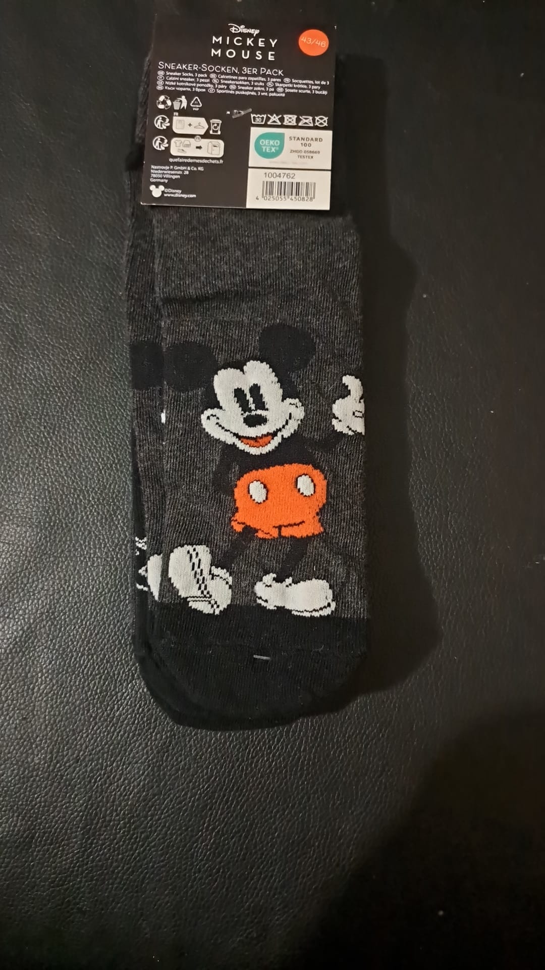 Mickey Mouse Sneaker-Socken Schwarz 3er-Pack Größe 43 - 46