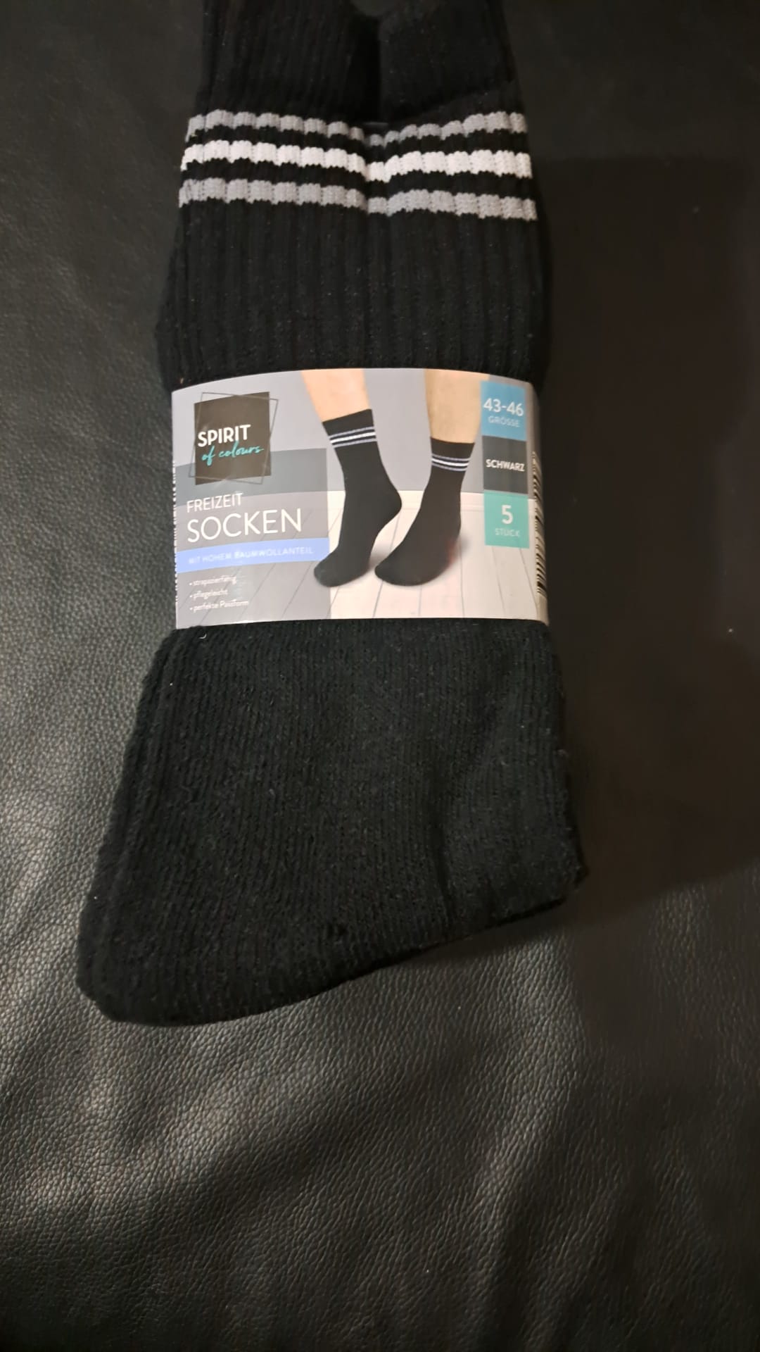 Spirit Freizeitsocken Schwarz 5er-Pack Größe 43 - 46