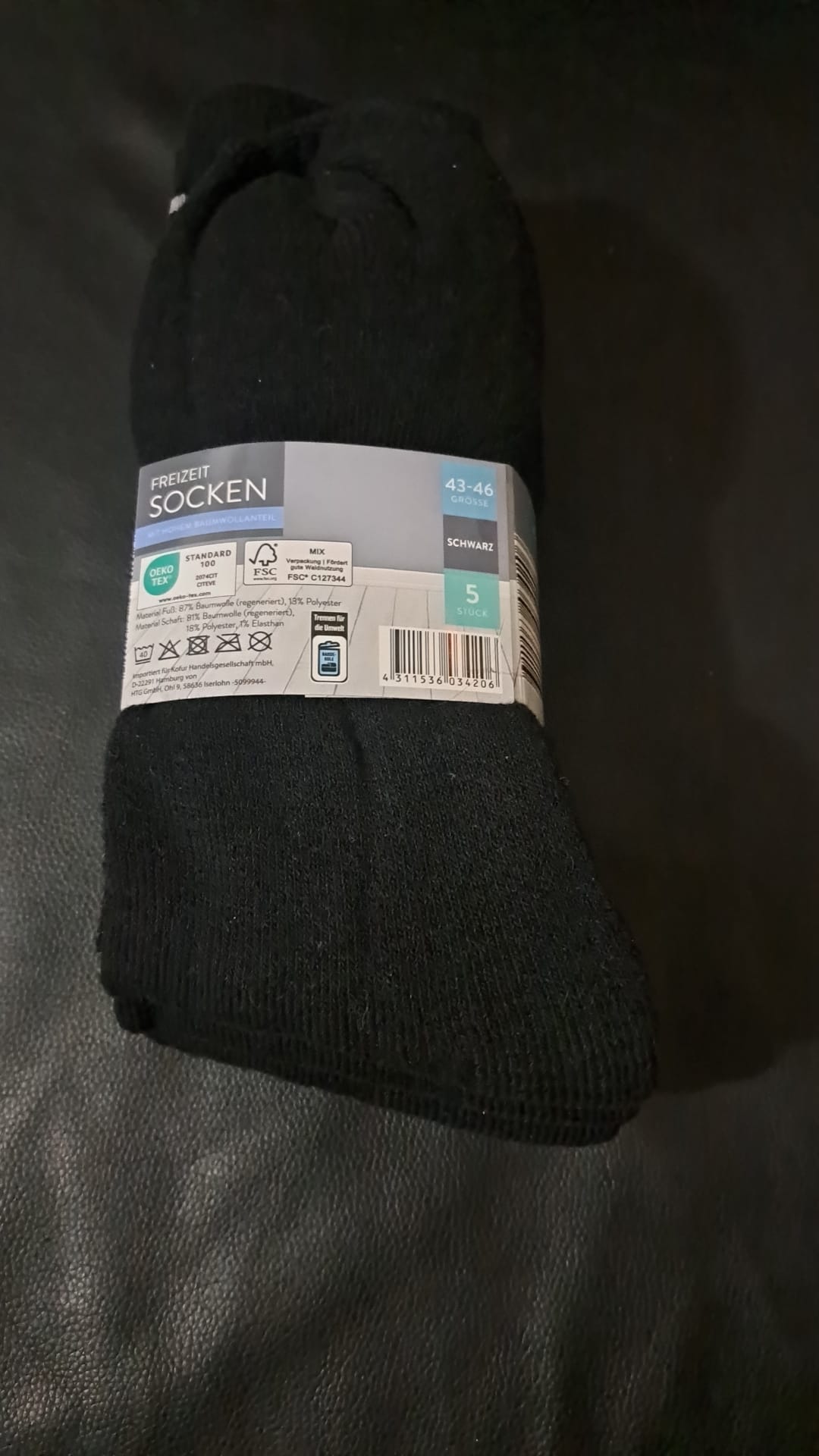 Spirit Freizeitsocken Schwarz 5er-Pack Größe 43 - 46