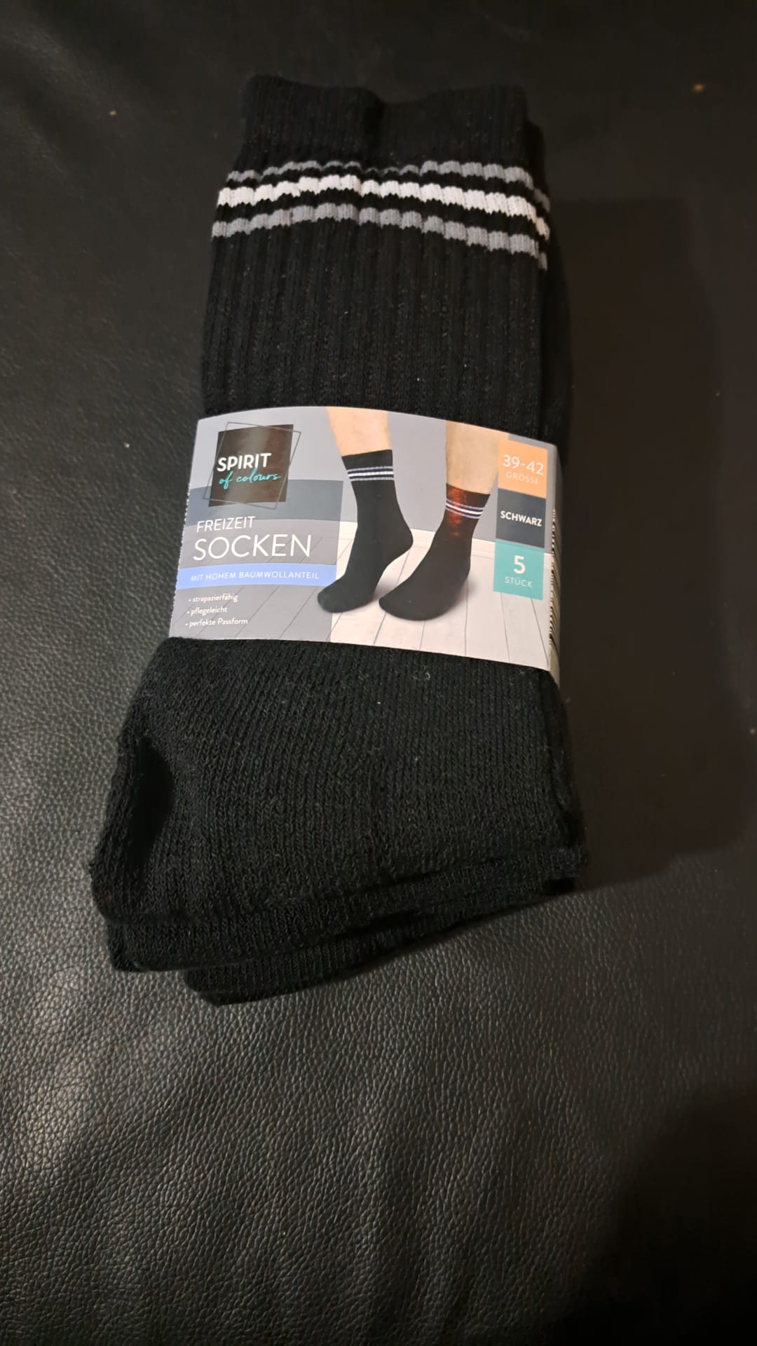 Spirit Freizeitsocken Schwarz 5er-Pack Größe 39 - 42