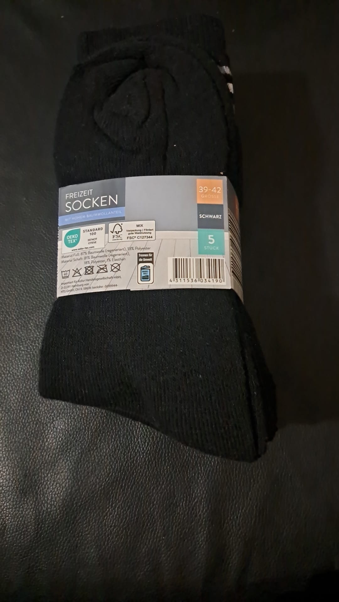 Spirit Freizeitsocken Schwarz 5er-Pack Größe 39 - 42