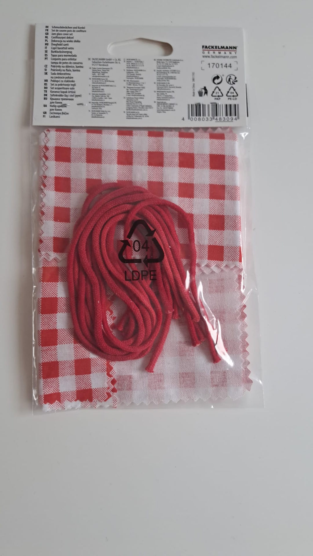 Fackelmann Schmuckdeckchen und Kordel für Einmachgläser 145x145 mm 6er-Pack