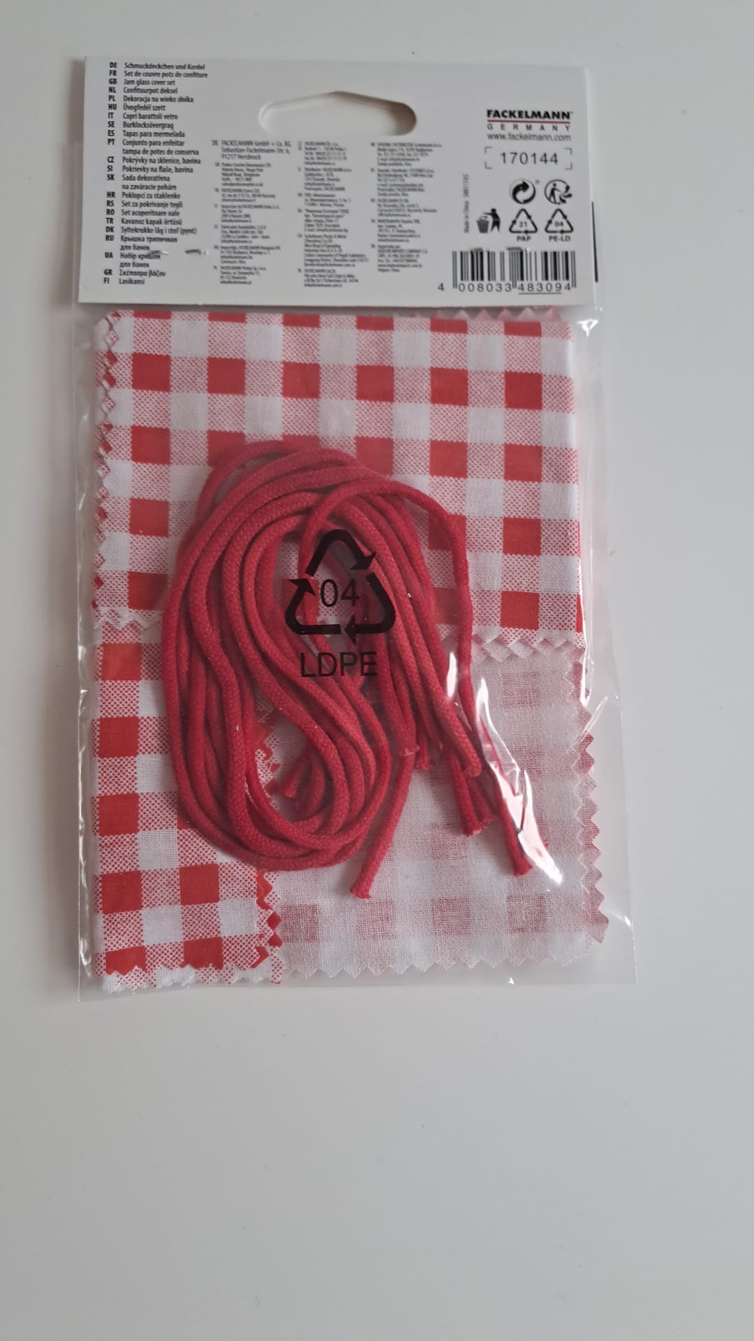 Fackelmann Schmuckdeckchen und Kordel für Einmachgläser 145x145 mm 6er-Pack