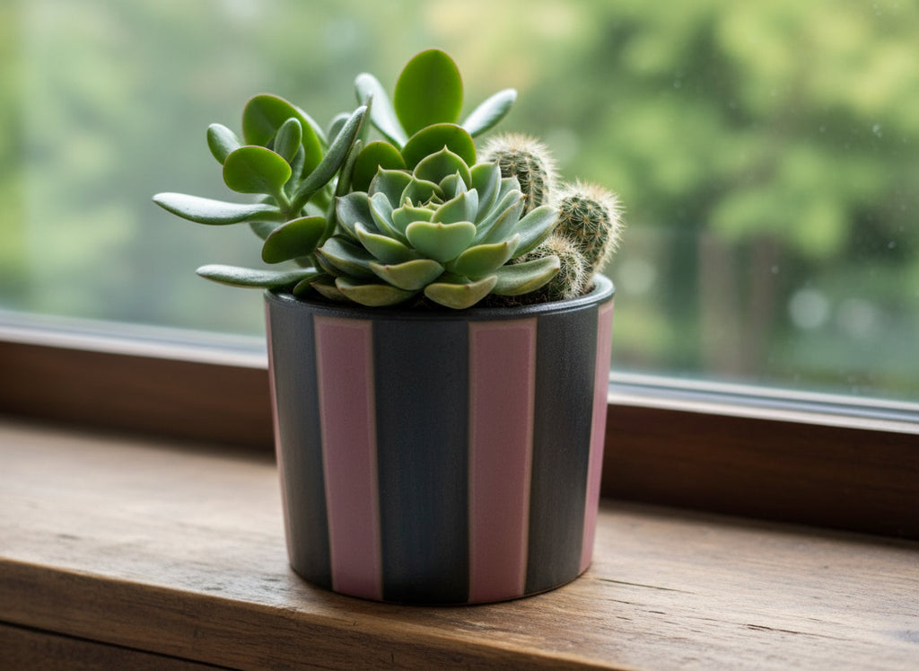 Blumentopf Schwarz-Braun Gestreift Höhe 6 cm Umfang 7 cm