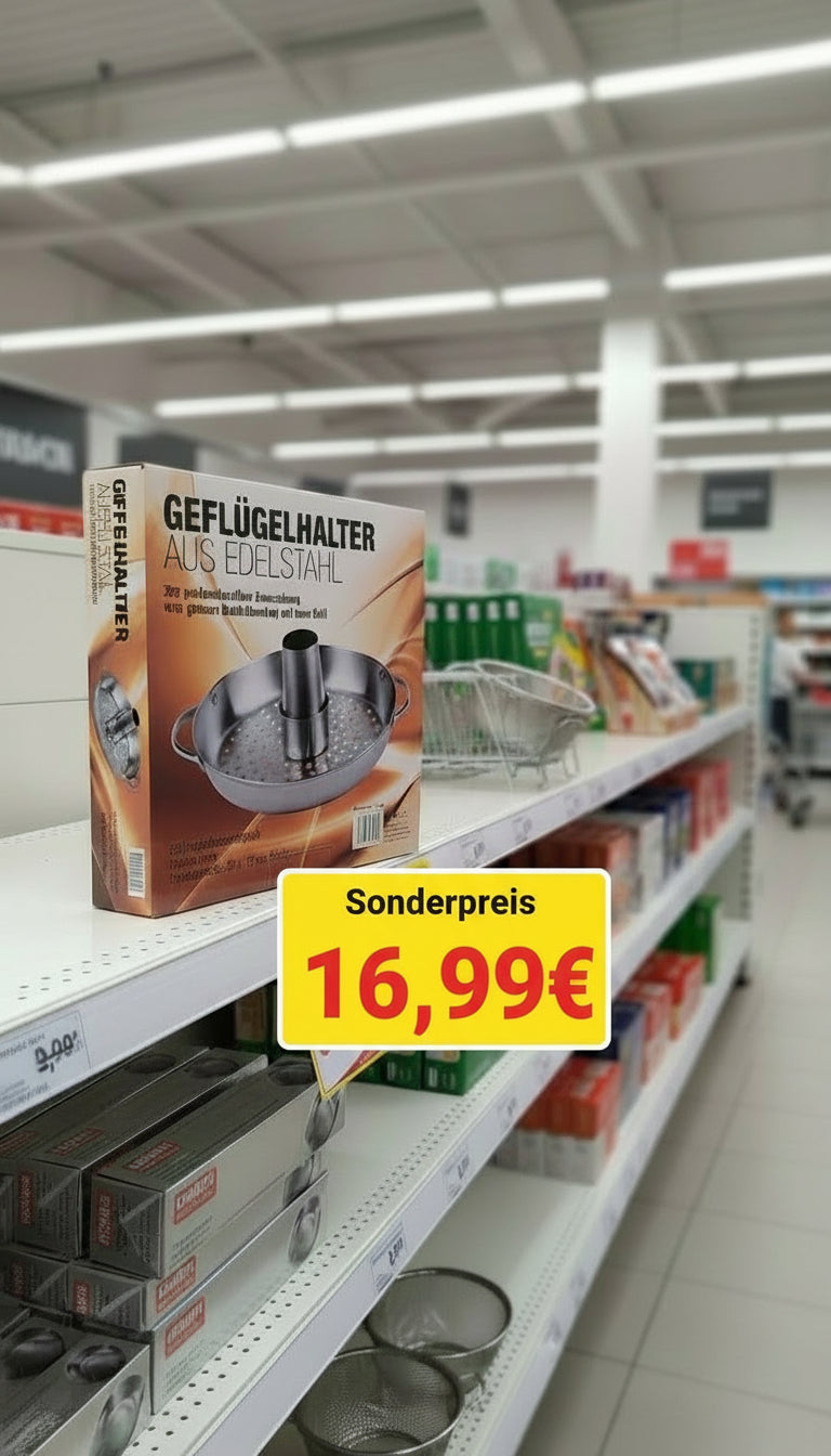 Geflügelhalter aus Edelstahl zur professionellen Zubereitung von ganzen Brathähnchen auf dem Grill