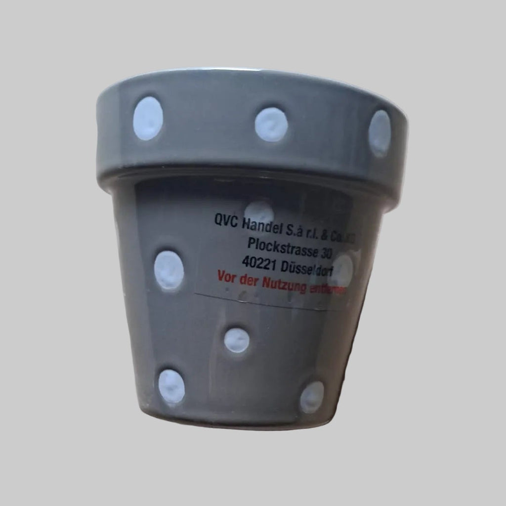 Blumentopf Grau mit weißen Punkten Höhe 10 cm Umfang 10 cm