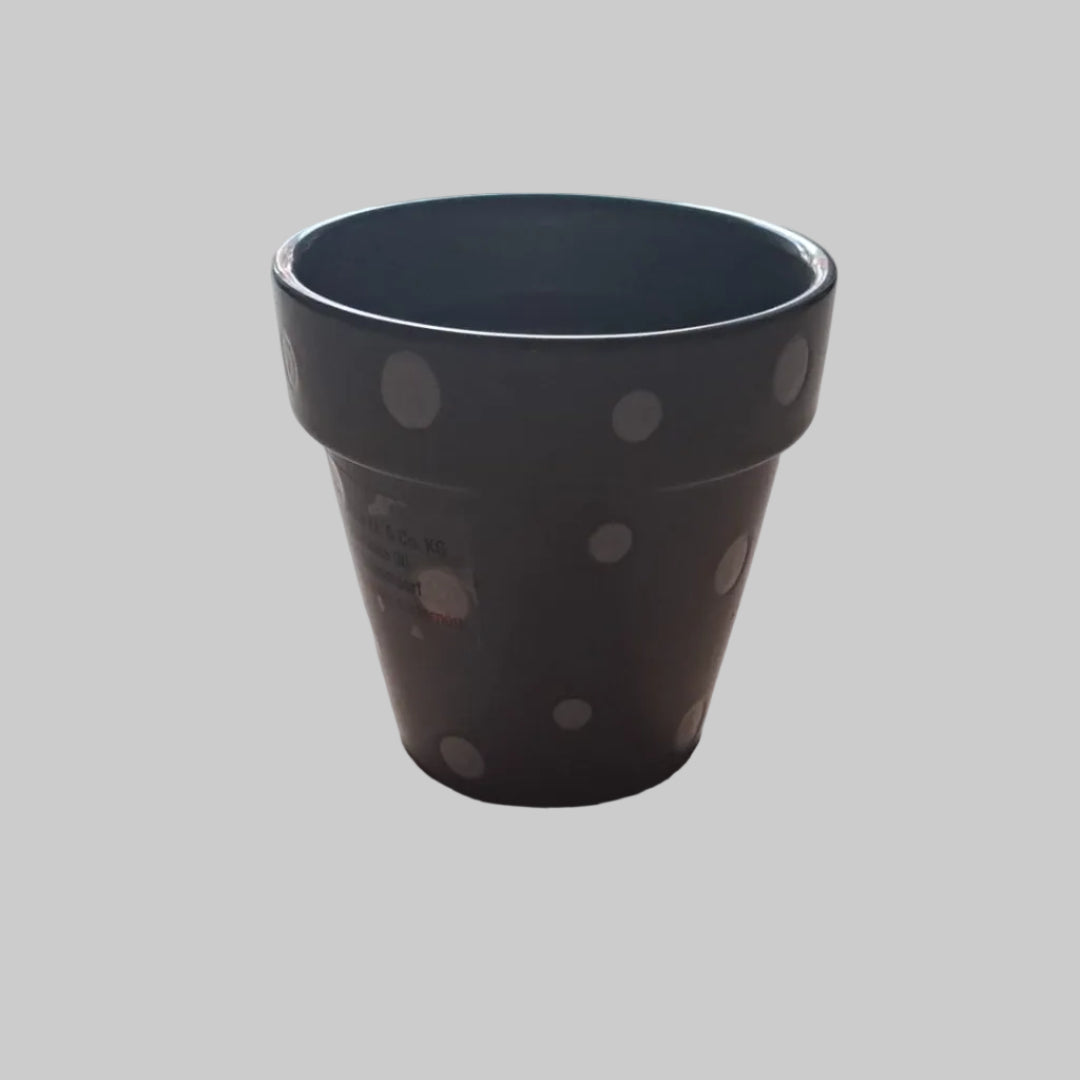Blumentopf Grau mit weißen Punkten Höhe 10 cm Umfang 10 cm