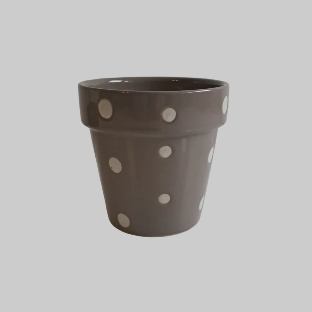 Blumentopf Grau mit weißen Punkten Höhe 10 cm Umfang 10 cm