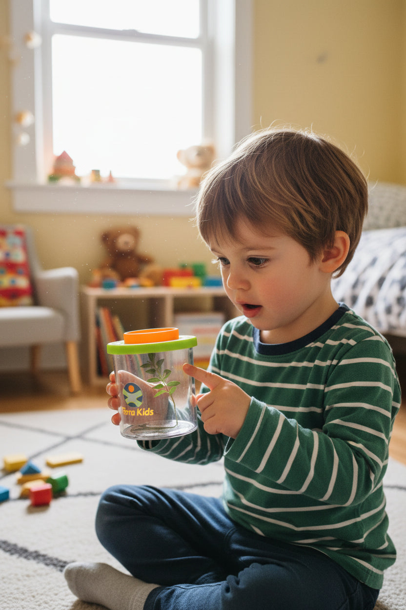 Behälter mit Plastikspinne und Lupe im Deckel für Kinder