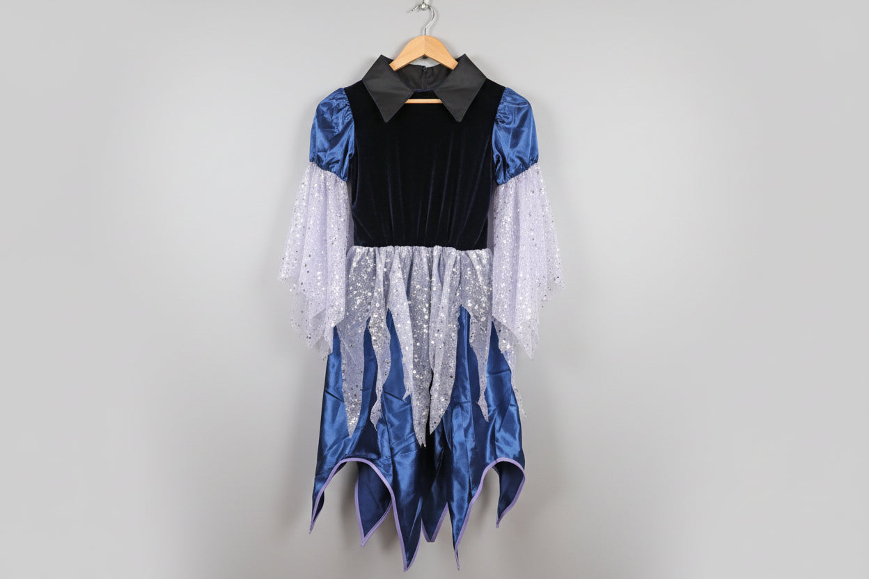 Halloween Hexenkostüm für Mädchen, Sternenkleid mit Hut, Zauberstab und Bonbontüte