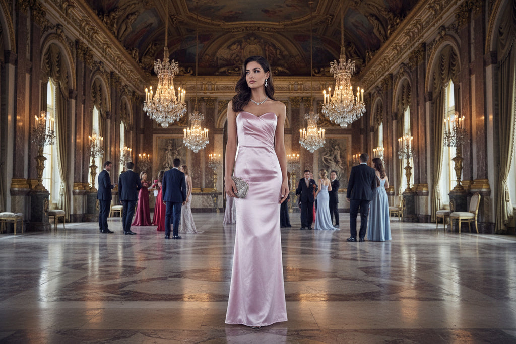 Damen Elegantes Langes Ballkleid mit Taschen Satin A-Line Backless