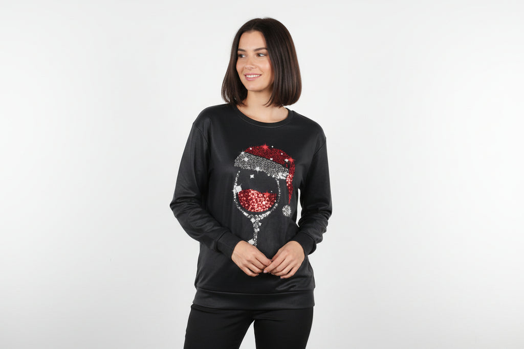 Weihnachts Sweatshirt Damen Wichtel Druck Rundhals Langarm