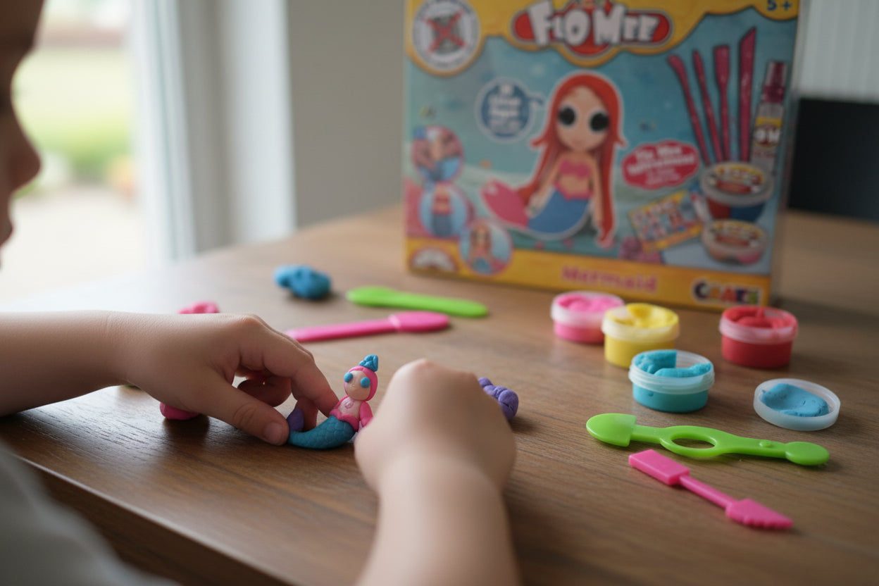 CRAZE Flo Mee Mermaid Set, eine lufttrocknende Modelliermasse für Kinder