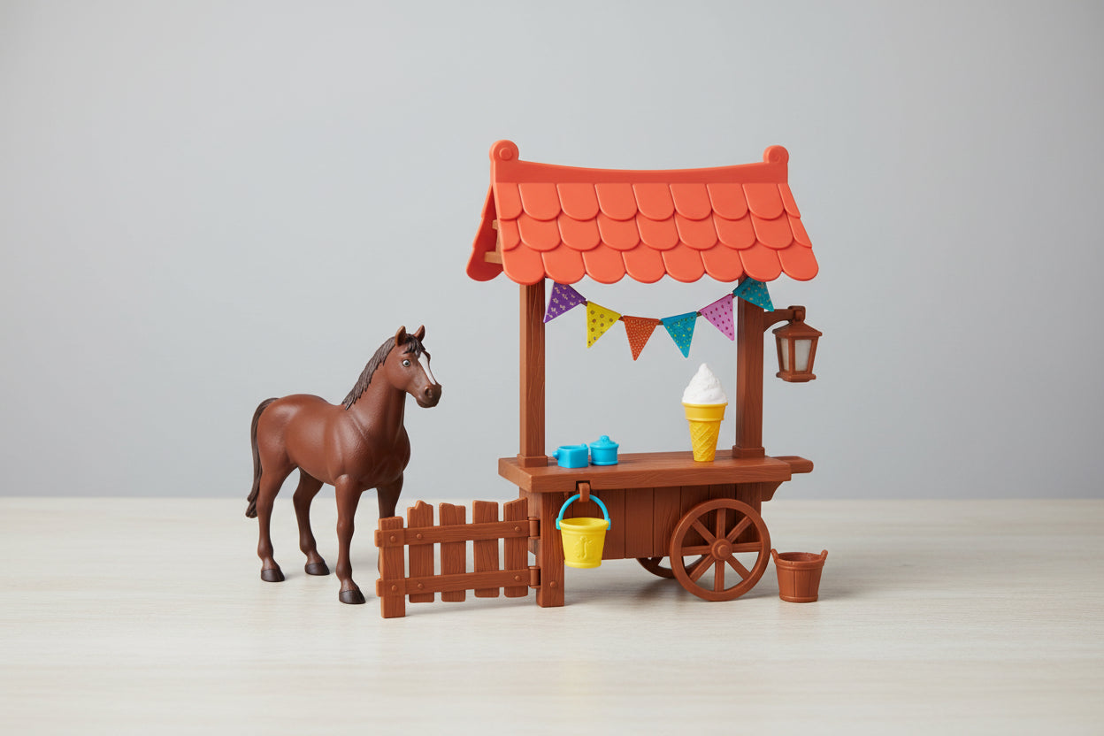 Mattel GXF69 Spirit Miradero Festival Imbisswagen Spielset, das ein Pferd, einen Wagen und Zubehör enthält