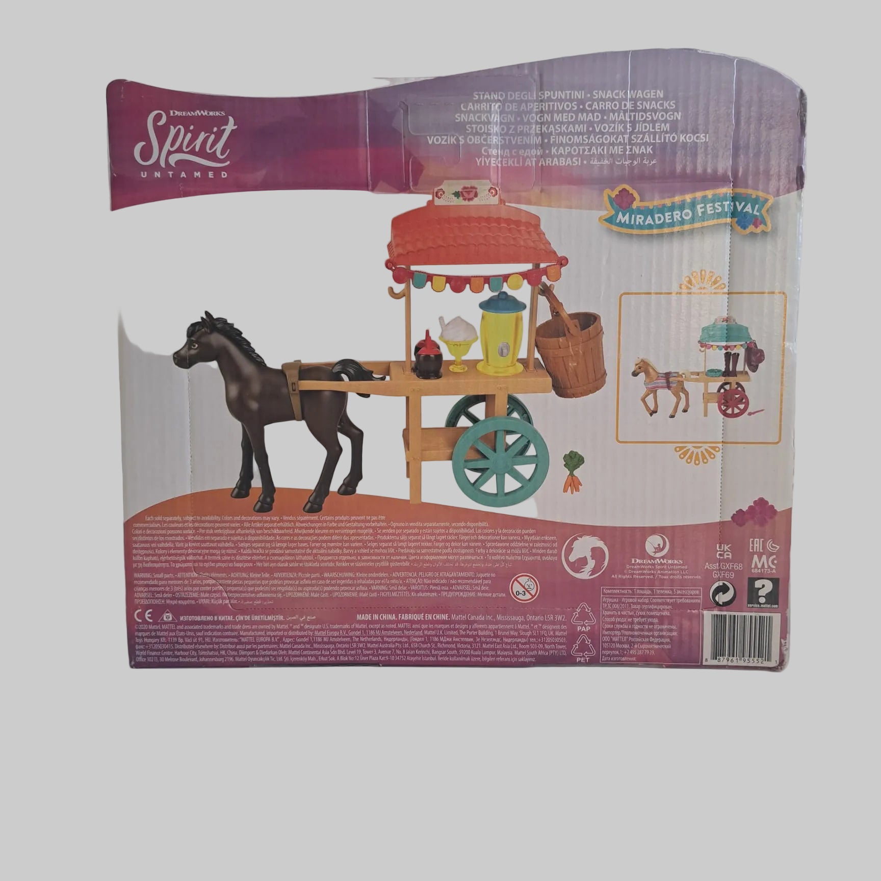 Mattel GXF69 Spirit Miradero Festival Imbisswagen Spielset, das ein Pferd, einen Wagen und Zubehör enthält