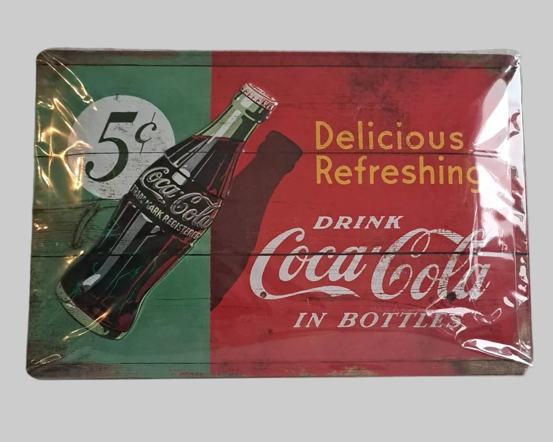 Retro Blechschild Drink CocaCola in a Botle 20 x 30 cm