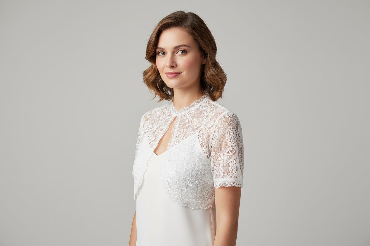 Damen Dirndlbluse Spitze Halb - und Kurzarm