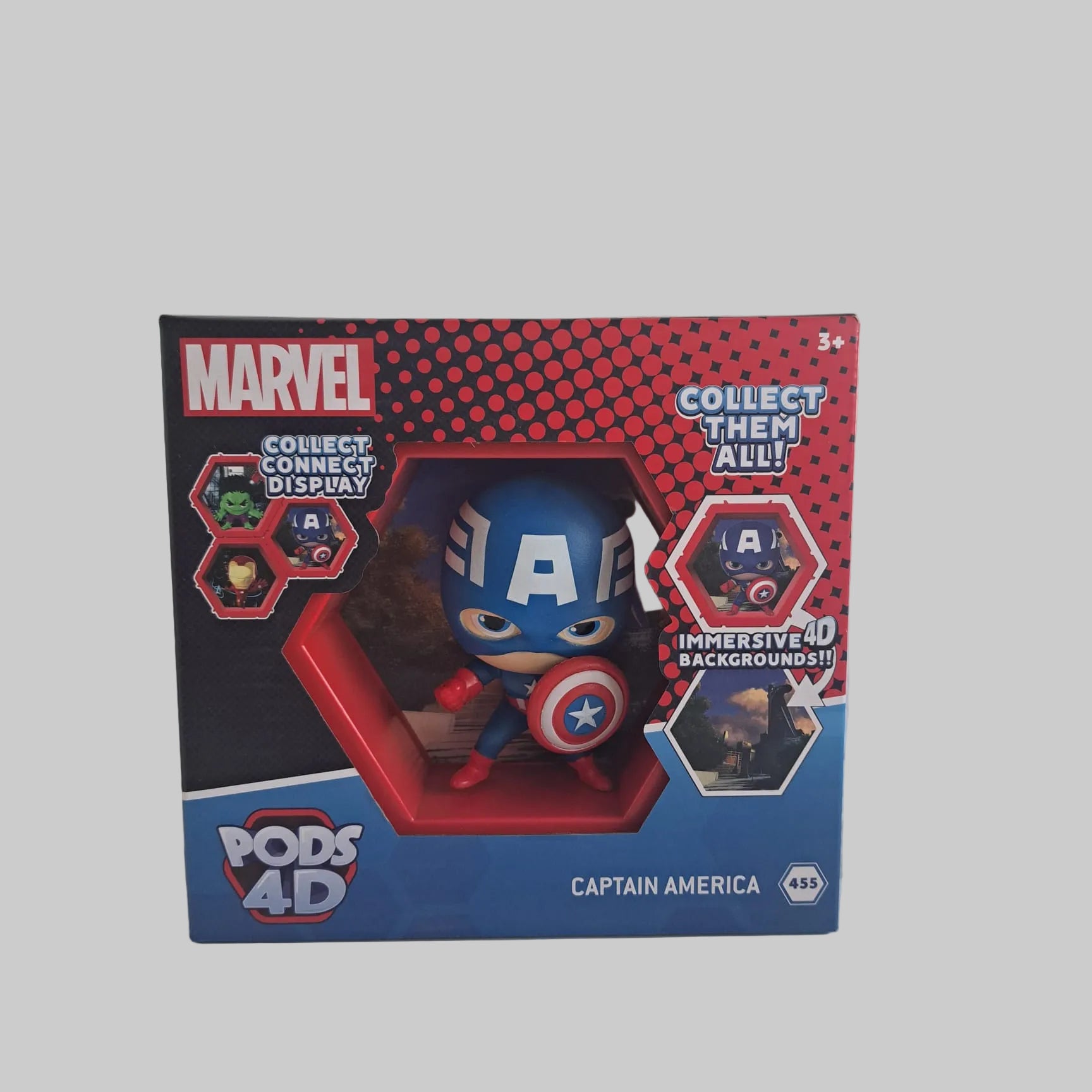 WOW! PODS 4D Marvel Captain America Sammelfigur in einer sechseckigen Verpackung